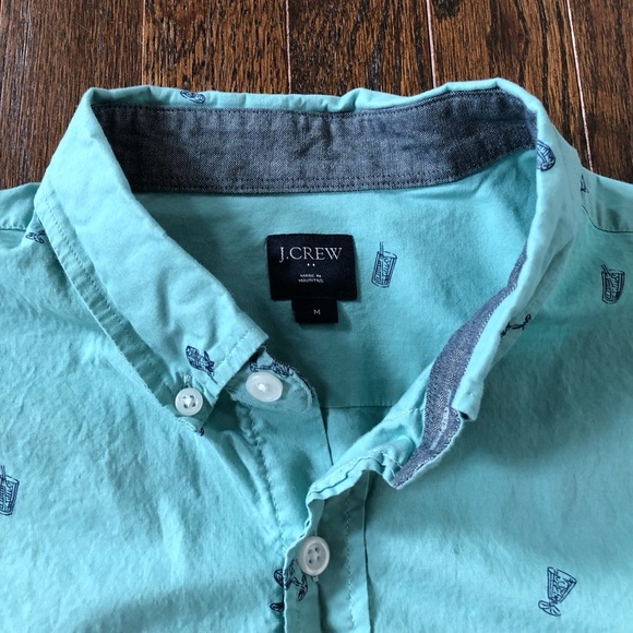 J. Crew Men’s M Teal Green Short-Sleeved Button-Down Shirt w/Cocktail Graphics - Picture 4 of 11